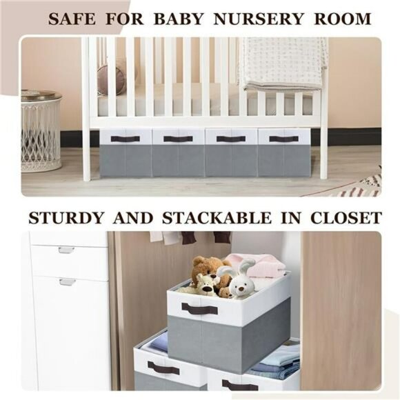 Fabric Storage Bins Large Closet Organizer Baskets with Handles Foldable Set - Picture 4 of 7